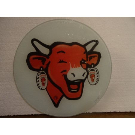 PLAQUE VACHE QUI RIT EN VERRE  DIAMETRE 30CM